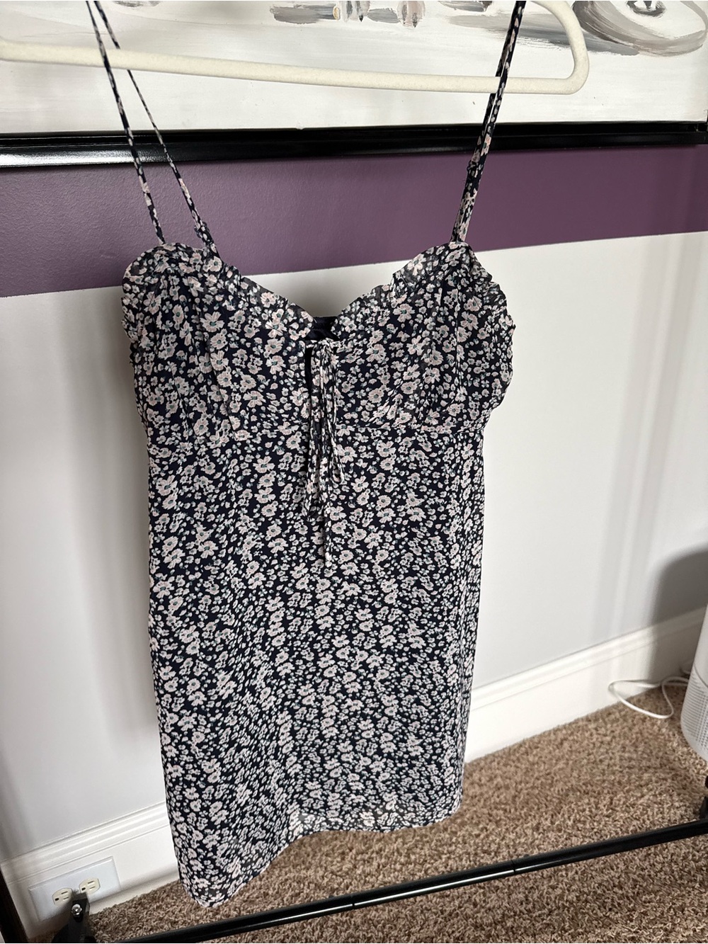 Abercrombie & Fitch Navy and White Floral Spaghetti-Strap Mini Dress